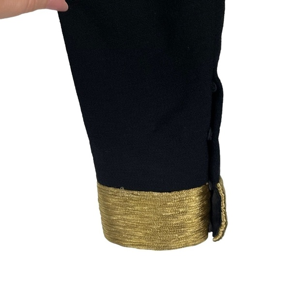 MONIQUE LHUILLIER LONG SLEEVE PIPE TRIM GOLD BLACK SHEATH COCKTAIL DRESS - Picture 12 of 13